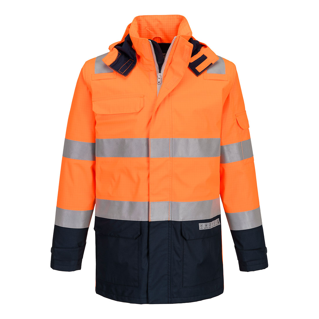 Bizflame Rain+ Hi-Vis Light Arc lángálló kabát - Narancs/Navy Bizflame Rain+ Hi-Vis Light Arc lángálló kabát - Narancs/Navy - Image 1