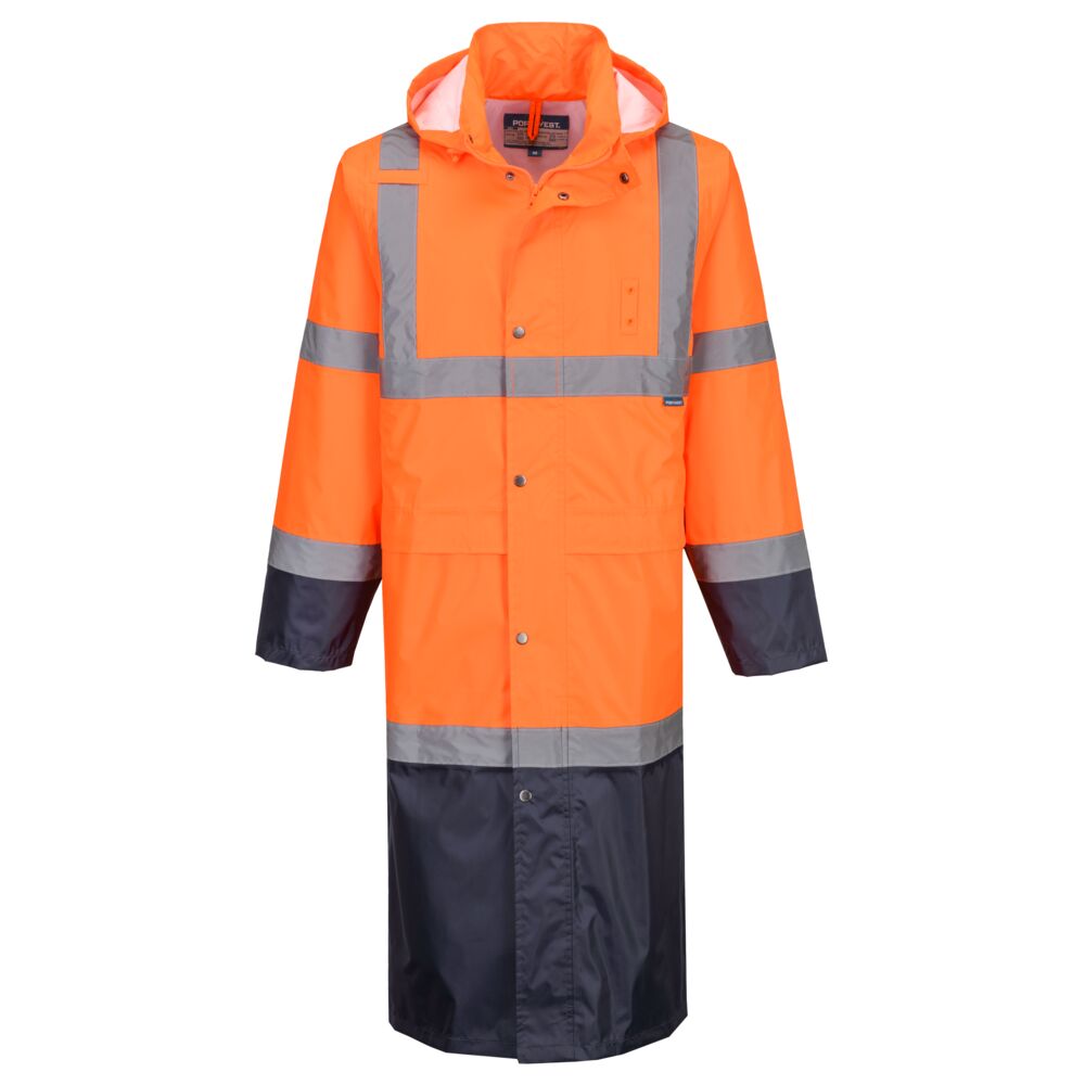 Hi-Vis Contrast Raincoat 122cm - Narancs/Navy Hi-Vis Contrast Raincoat 122cm - Narancs/Navy - Image 1