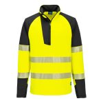 PW3 Hi-Vis 1/4 cipzáras hosszú ujjú póló - Sárga/Fekete